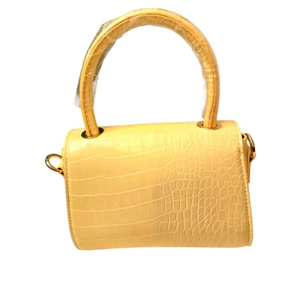 Butter Yellow Croc-Embossed Handbag Mini Style Crossover Bag NEW Cottage Core - Picture 4 of 9